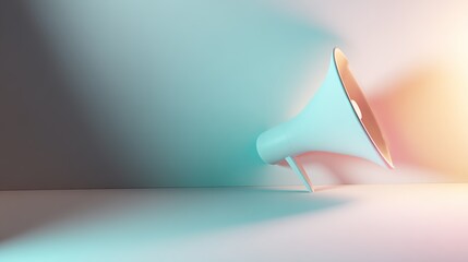 directional. Minimalist megaphone icon floating against an abstract gradient background in soft lighting. menu design, packaging mockups, designed for culinary blogs and recipe cards for restaurants.