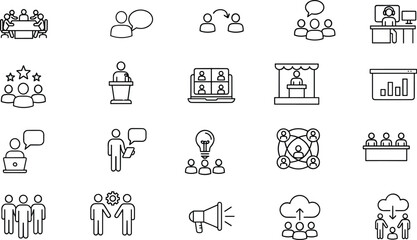 Comprehensive Business Strategy, Finance, and Corporate Success Icon Set Growth, Goal, Investment, Teamwork, Legal Compliance, and Digital Media Pictograms for Web