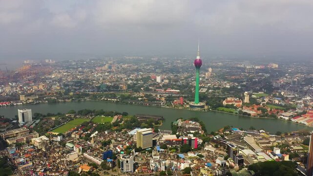 Aerial landscape of Colombo city and lotus tower. Sri Lanka.