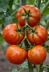 Organic tomatoes on vine with natural imperfections farm fresh look