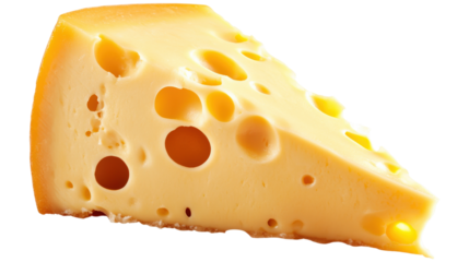 Swiss cheese wedge with holes isolated on a transparent background
