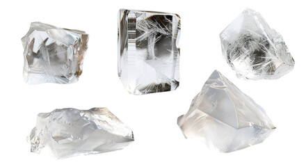 This collection displays ice shards with sharp edges and varied shapes, suitable for winter decorations. Perfect for Christmas and New Year themed projects