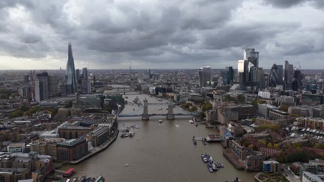 Tower Bridge London Skyline Aerial View