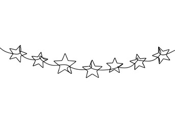 Elegant continuous line art drawing of a charming star garland, a scalable vector graphic for diverse design projects