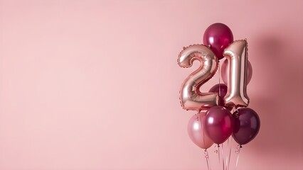 Celebrating a Milestone Festive Balloons for a 21st Birthday Celebration on Pink Background