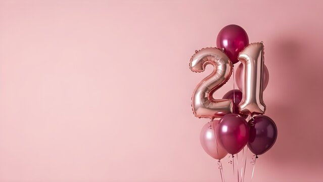 Celebrating a Milestone Festive Balloons for a 21st Birthday Celebration on Pink Background