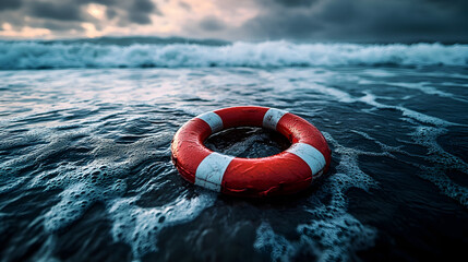 Lifebuoy floating in ocean water seascape