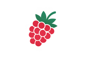 Red raspberry fruit icon illustration with green leaves, representing healthy food and sweet ingredients, transparent background