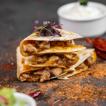Oozy Chicken Quesadilla Stack with Herbs