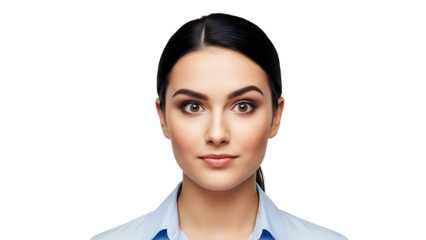 Portrait of a young professional woman with dark hair isolated on transparent background