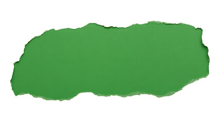 Torn white paper revealing a vibrant green background, creating a dynamic frame, isolated on white background