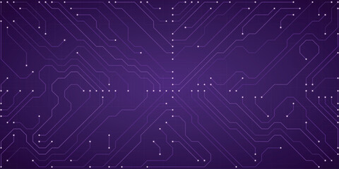 Purple Circuit Board Pattern Abstract Technology Background with Digital Connections and Data Flow Lines