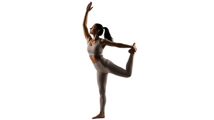 Silhouette of woman practicing yoga dancer pose isolated on transparent background