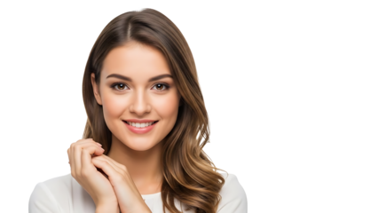 Portrait of a beautiful young woman smiling isolated on transparent background
