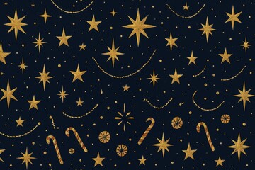Naklejka premium Golden Christmas Stars Pattern