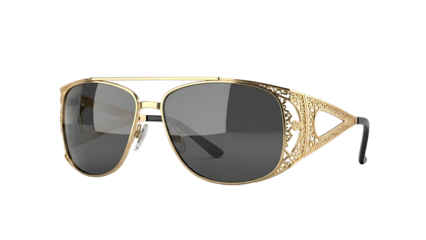 Luxury gold ornate sunglasses with dark lens isolated on transparent background