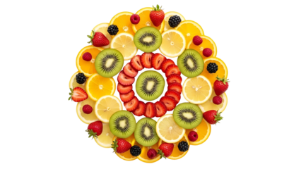 Colorful fruit arrangement in circle shape isolated on transparent background