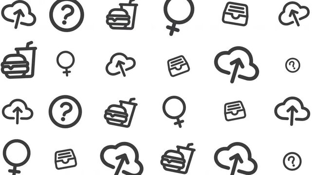 Communication Symbols Pattern Featuring Question Marks, Upload, and Download Icons in Digital Graphic Design