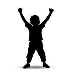 Happy boy cheering silhouette illustration isolated on white or transparent PNG background. Perfect for children, celebration, and success designs. 