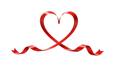 Red ribbon shaped like a heart isolated on transparent background