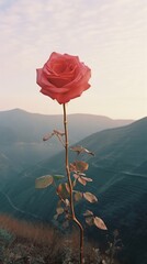 Fototapeta premium Photography of minimal Rose with hillside landscape rose flower plant.