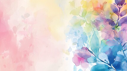 watercolor floral background, pastel rainbow colors, cottagecore style, on the right side of the page only, empty left side.