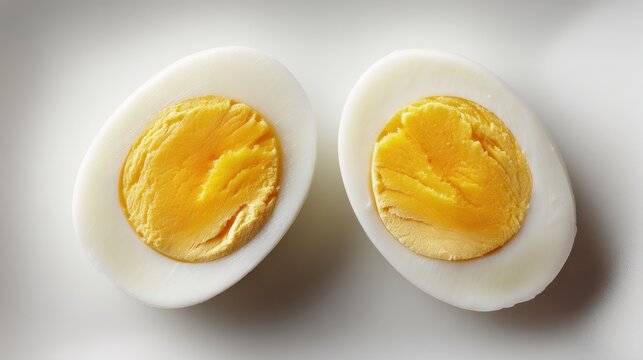 Close-up of a Halved Boiled Egg on a White Background with Soft Lighting
