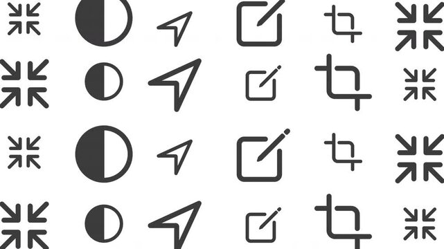 User Interface Design, Icon Set, Digital Workspace, Graphic Design, Minimalist Style, Front View, Conceptual Layout