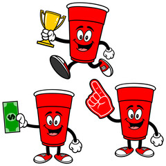 Party Cup Mascot Set 04, Hand Drawn illustrations of Party Cup Mascots in various poses.