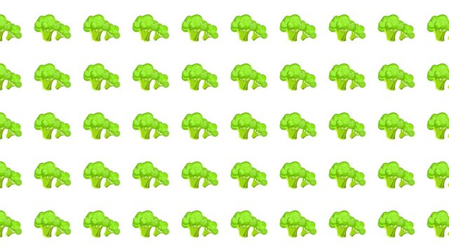 Repeating pattern of bright green broccoli florets perfect for food packaging design, healthrelated articles, vegetablethemed products, and kitchen decor.