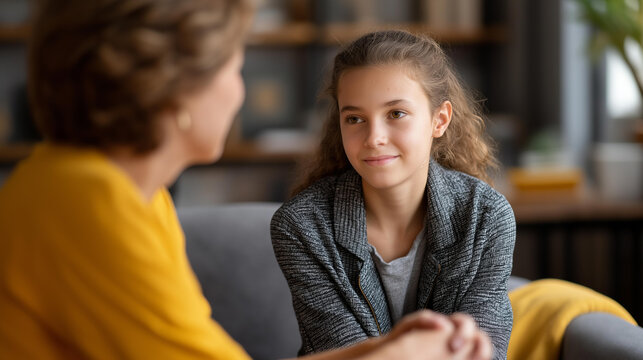 Mother and teenage daughter in family therapy session adolescent mental health support family counseling services parent child relationship therapy psychotherapist - Powered by Adobe