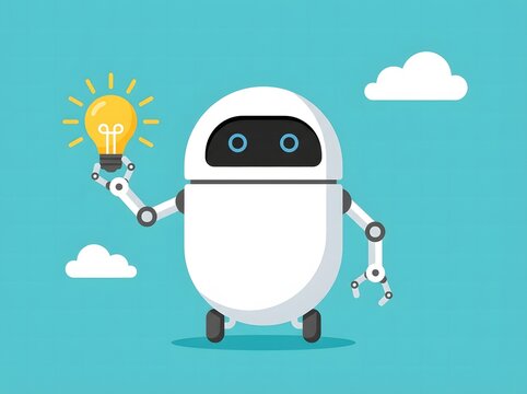Cute Robot Idea Lightbulb Illustration