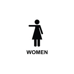 A symbol with an image of a woman and text for signage. A pictogram for a women's restroom.