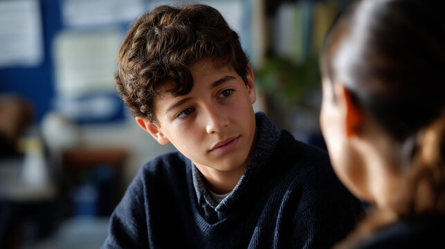 Teenager in counseling session at correctional facility juvenile justice services youth rehabilitation program prison counseling behavioral intervention social work