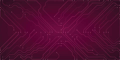 Deep magenta circuit board illustration with luminous pink lines and nodes on a dark purple gradient, symbolizing digital connectivity and data transmission