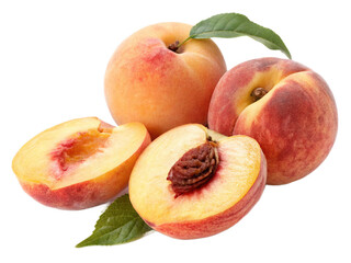 ripe peaches isolated on white background