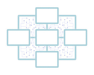 Blank blockchain network with digital connections 2D cartoon object. Interconnected empty blocks with circuits and chains links isolated element flat vector clip art on white. Spot illustration