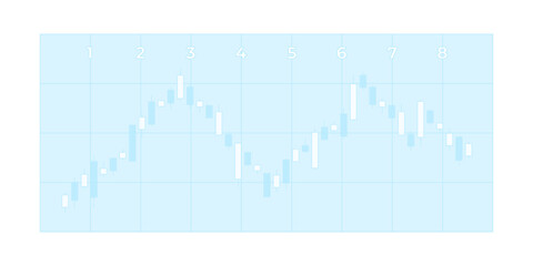 Light blue stock market candlestick chart 2D cartoon object. Fluctuating data analytics. Price movement. Time series. Investment graph isolated element flat vector clip art on white. Spot illustration