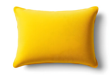 Isolated butter yellow throw pillow with subtle texture, placed on white background with soft lighting, highlighting warmth and comfort for home interiors