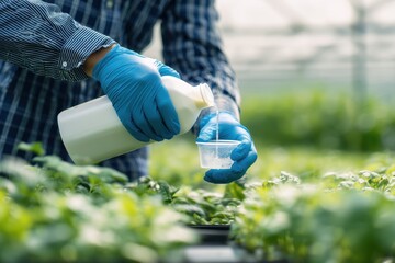 Agronomist Measuring Liquid Fertilizer – Protective Farming Process Scene