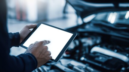 Auto Mechanic Tablet Mockup – Car Diagnostic Service Scene