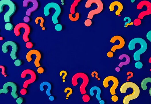 Abstract background of many question marks on dark blue, mystery, digital art - Powered by Adobe