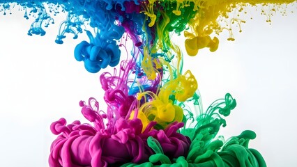 Colorful liquid ink swirling in water, storytelling of fluidity and imagination