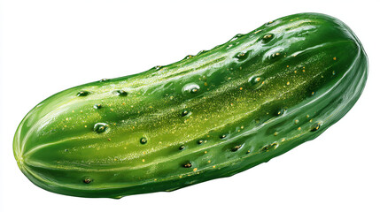 Isolated close up of a fresh green cucumber with small bumps on a white background