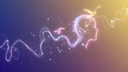 Vibrant particles floating in gradient space, storytelling of dreams