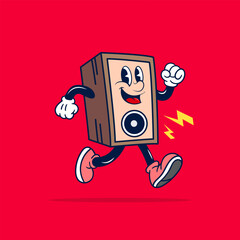 retro cartoon mascot of speaker box