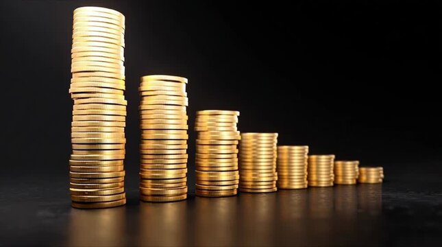 Growing stacks of coins illustrate the trend of money supply growth. The wealth stack of coins stimulates investment. The financial market stack increases profits.The money trend stack symbolizes fina