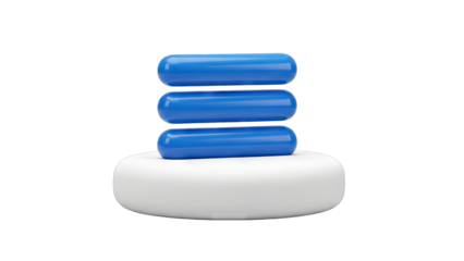 Three Blue Cylinders Stacked on a White Rounded Base with Transparent Background