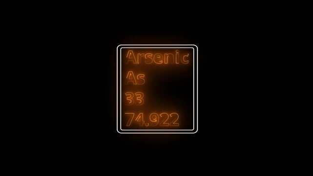 Glowing neon Arsenic element animation. Neon Arsenic element animated on black background. 4k
