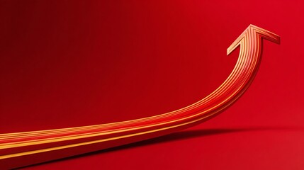 Dynamic red and gold arrow pointing upwards symbolizes growth and progress. Its sleek design on a red background creates a visually striking representation of positive direction.